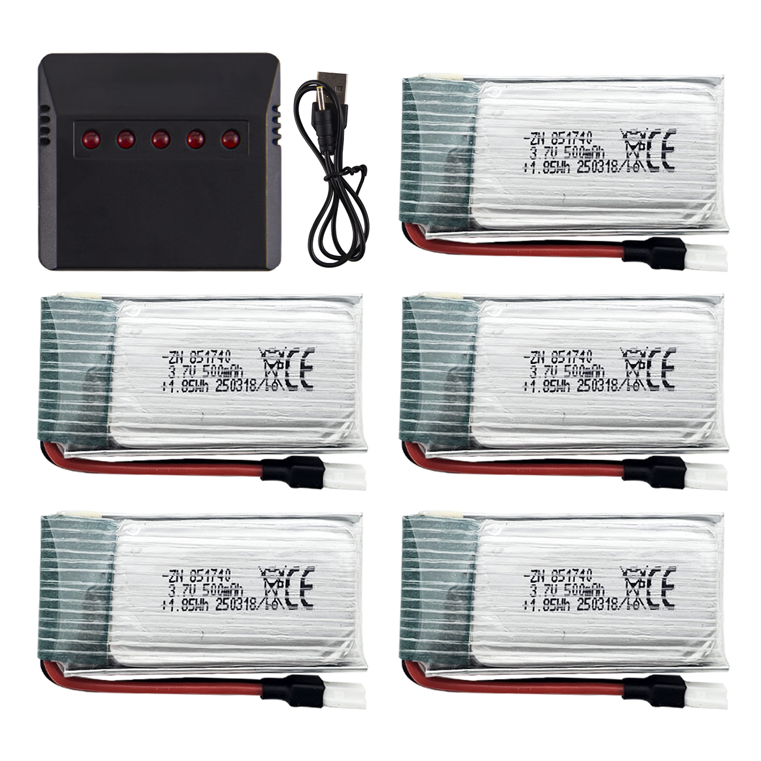 5Pcs 3.7V 500mAh LiPo Batterie - Drone Charger recensione e prezzo